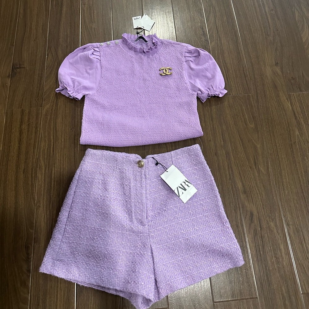 Zara Purple Textured Shorts and Top Set